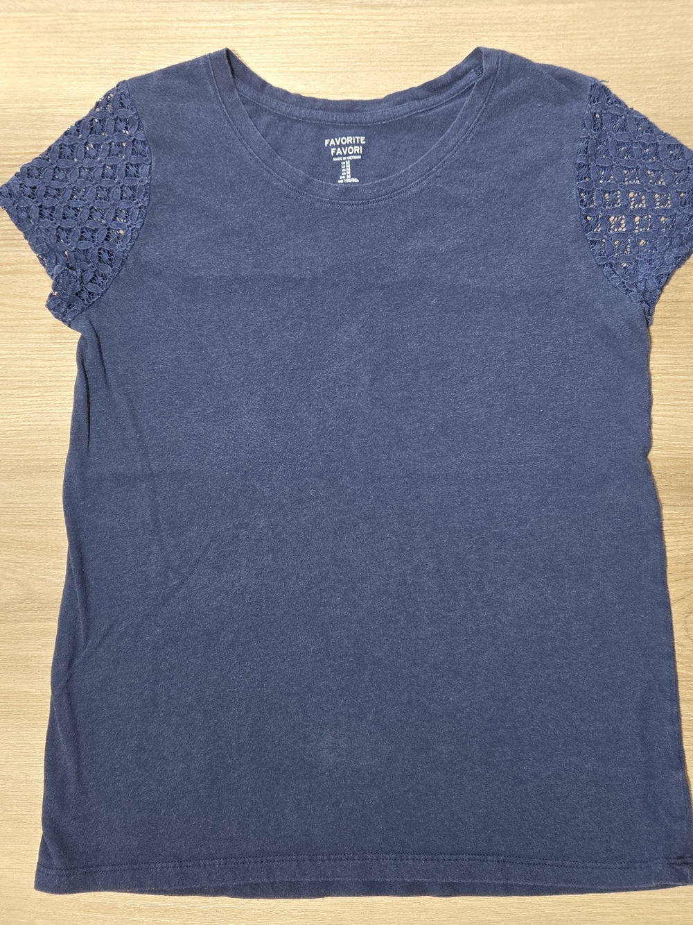 GAP Navy Short Sleeve Tee with Crochet Cap Sleeves